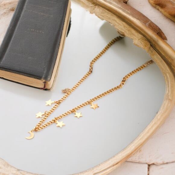 NEW 18K yellow gold plated Cuban chain boho star and moon necklace jewelry B28A - Picture 9 of 10